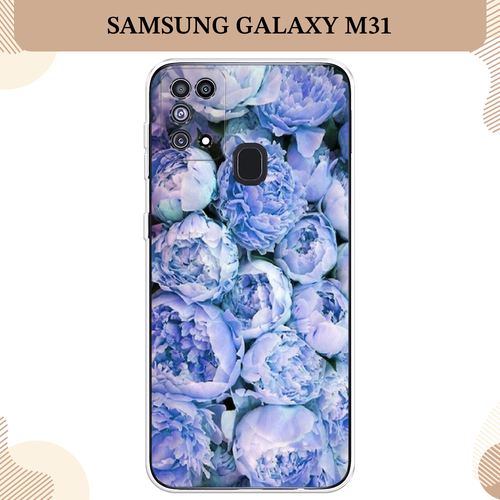 черный силиконовый чехол musthavecase для samsung galaxy m31 пионы для самсунг галакси m31 Силиконовый чехол Пионы голубые на Samsung Galaxy M31 / Самсунг Галакси M31