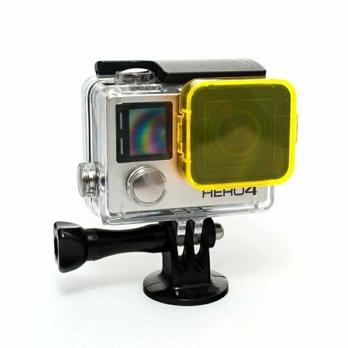 Подводный желтый фильтр на аквабокс экшен камеры GoPro HERO3+, HERO4