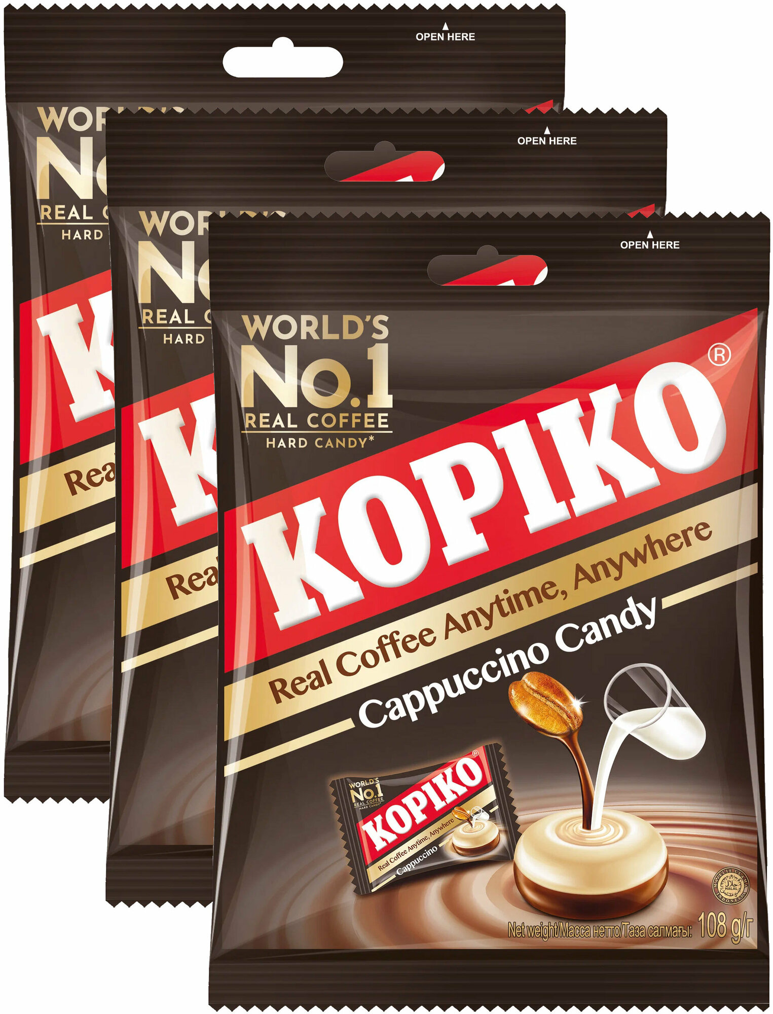 Kopiko Cappuccino Candy 108г х 6 уп Леденцы со вкусом капучино от Копико