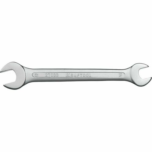 Ключ гаечный рожковый KRAFTOOL 14х17 мм, Cr-V сталь, хромированный ключ рожковый kraftool 27033 14 17 17 мм
