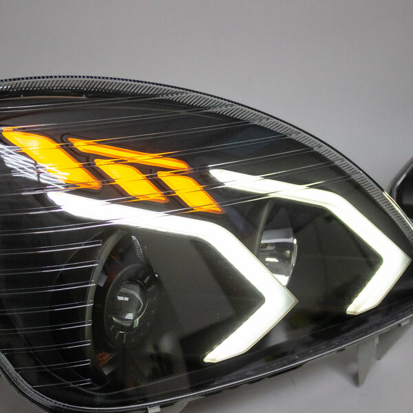 Фары Газель Бизнес передние комплект c Bi-LED модулями с тонированными галочками в стиле "Mercedes AMG"