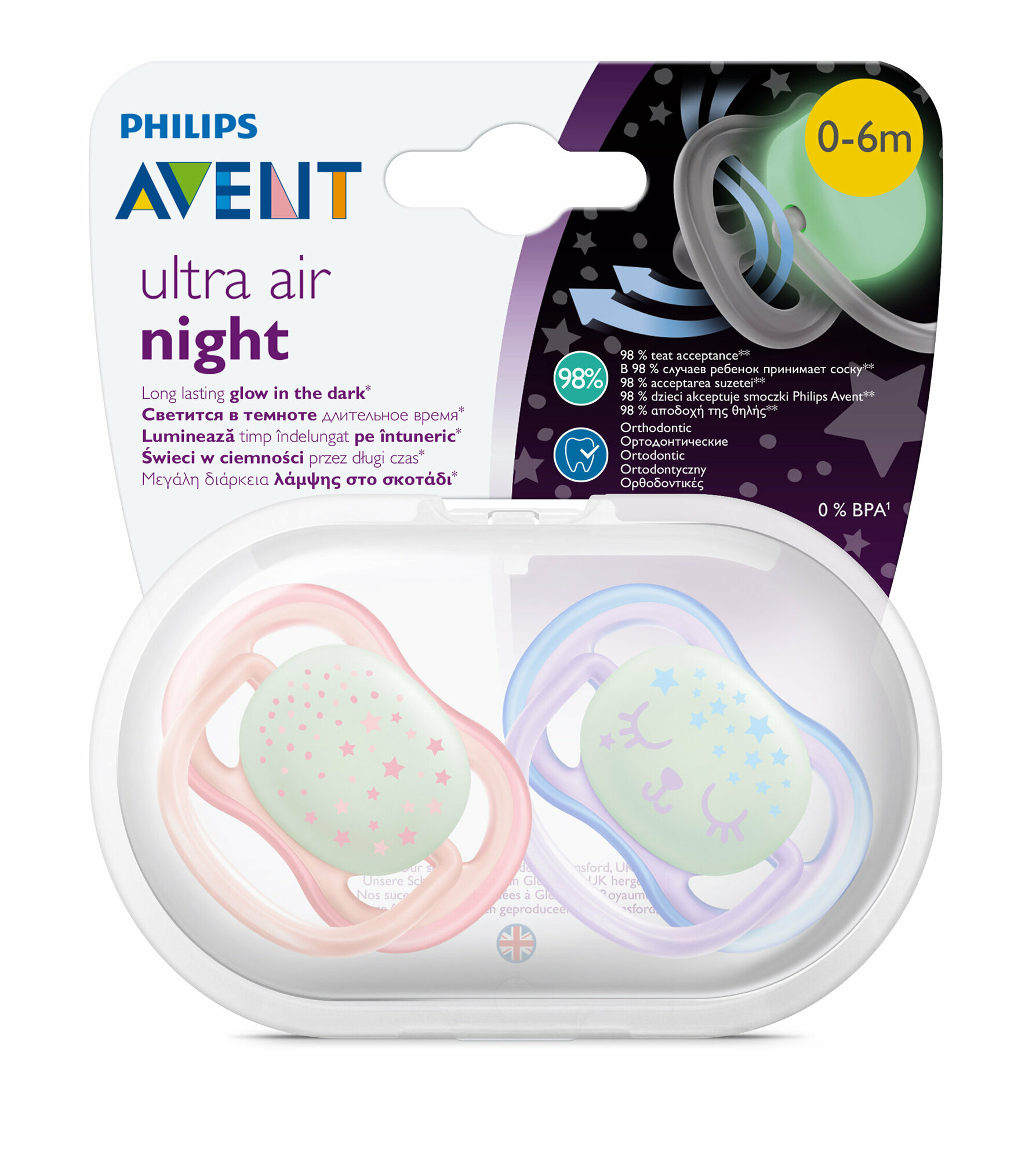 Пустышка для девочки Philips Avent Air Ночная, 0-6 месяцев, 2 шт. (SCF376/12) - фото №15