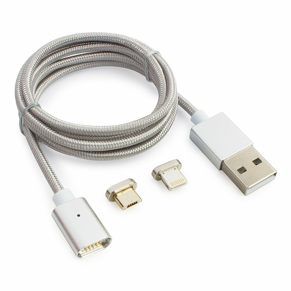 Кабель магнитный USB 2.0 Cablexpert CC-USB2-AMLM3-1M, AM/microBM 5P - iPhone lightning, комбо кабель