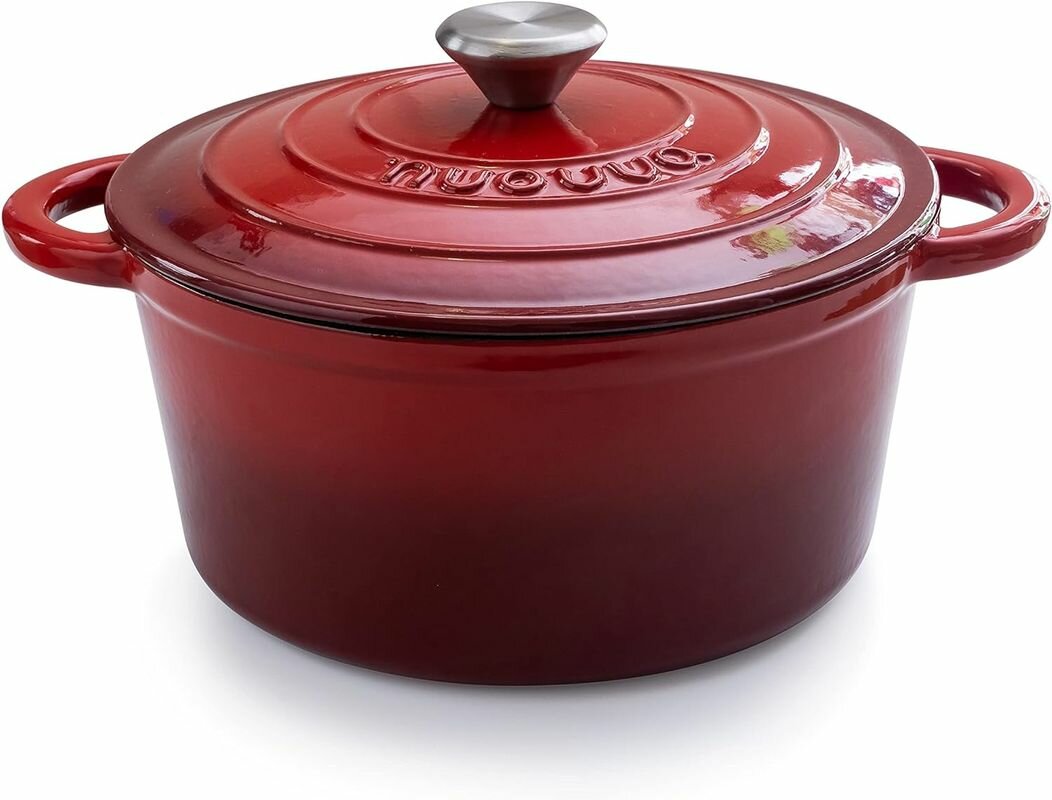 Чугунная кастрюля Nuovva с крышкой ( Red), 24 см
