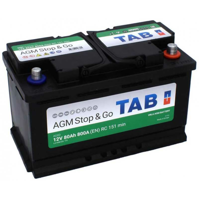 Аккумулятор для спецтехники TAB AGM Stop&Go AG80 (213080), 315x175x190, полярность обратная