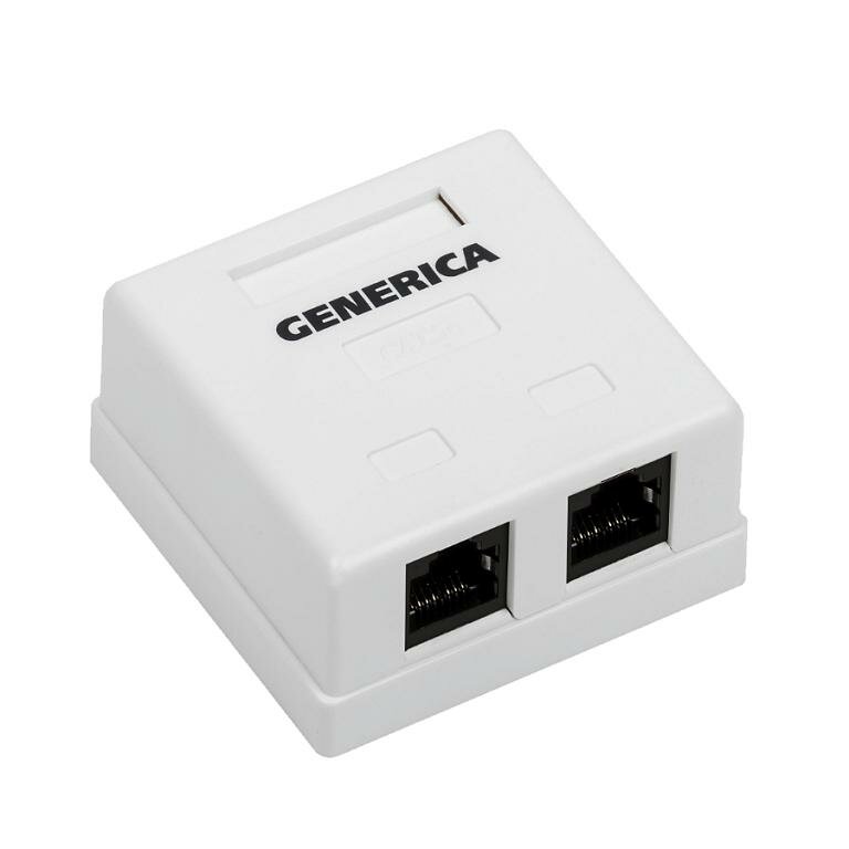 фото Розетка информационная настенная RJ45 категории 5Е UTP 2 порта GENERICA (CS2-1C5EU-22-G)