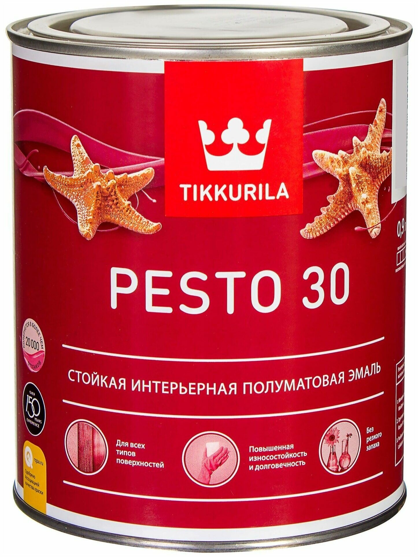 фото Эмаль Tikkurila Pesto 30 Универсальная, стойкая, Полуматовая, Белая, База А (0.9л)