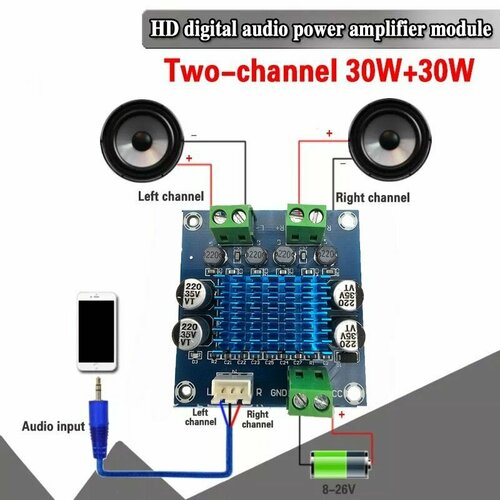 Цифровой аудио усилитель мощности XH-A232 30 Вт + 30 Вт Тип2 двухканальный стерео усилитель мощности 24 в модуль xh a851 15 вт 15 вт мини аналоговый конвейер усилитель звука 15wx2