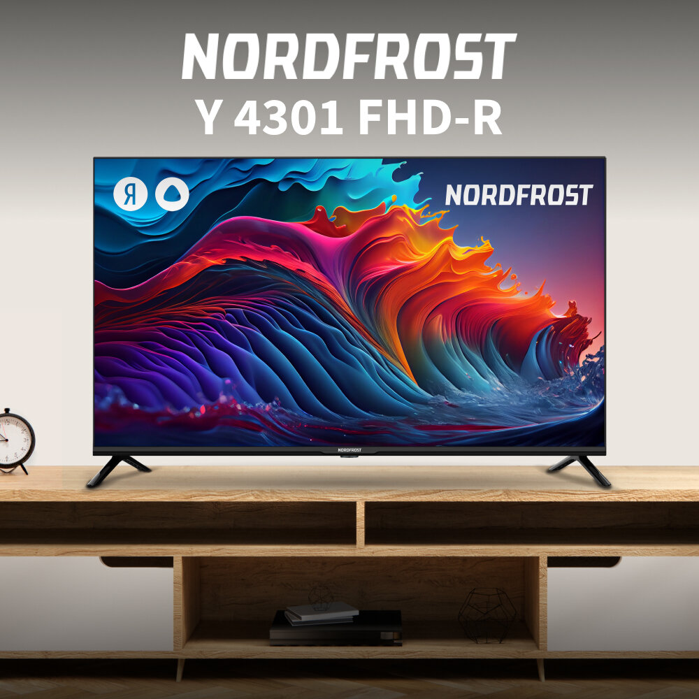 Телевизор NORDFROST Y 4301 FHD-R, 43 дюйма, HD, Smart TV, Yandex, голосовое управление Алиса, черный
