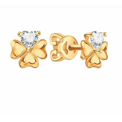 Серьги красное золото, 585 проба, фианит, размер 6 мм, золотой, бесцветный