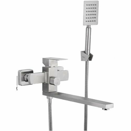 Смеситель для ванны с душевой лейкой нержавеющая сталь Frap F22802, сатин, длинный излив