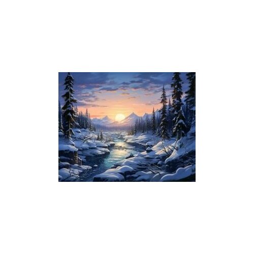 Картина по номерам на холсте с подрамником 40х50см пейзаж зима деревня VA-3950