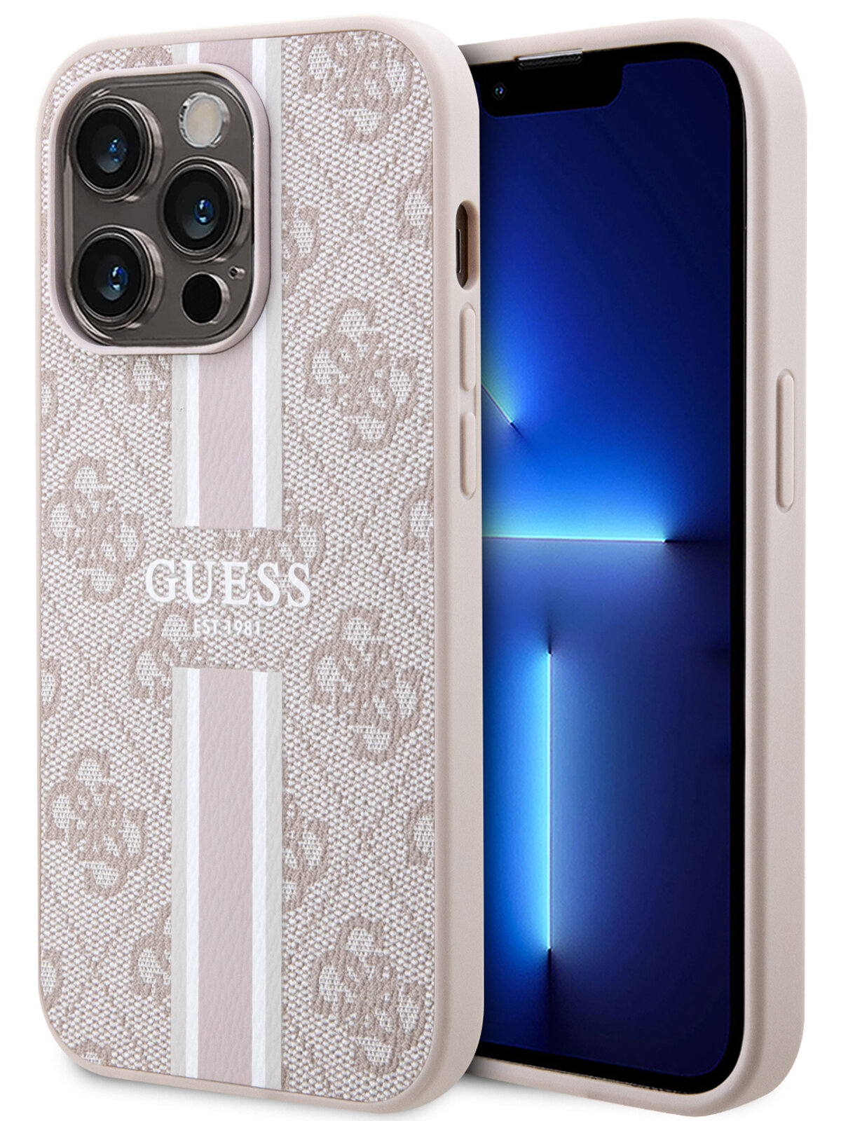 Guess для iPhone 14 Pro Max чехол PU 4G Stripes Hard Pink