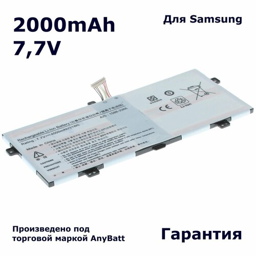 Аккумулятор AnyBatt 2000mAh, для AA-PBUN4AR аккумуляторная батарея для ноутбуков samsung 9 spin ativ book 9 spin 940x3l 900x5l k01 np900x5l k02cn 940x3l k02 aa pbun4ar