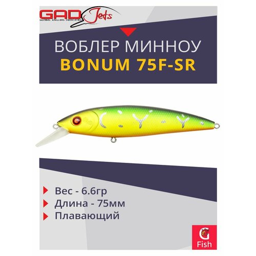 Воблер для рыбалки GAD BONUM 75F-SR, 75 мм, 6.6 гр, заглубление 0.5-0.8, цвет 010, плавающий