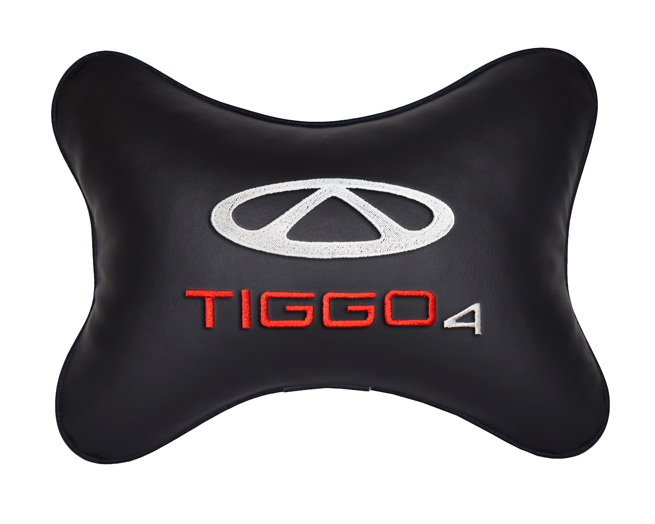 Автомобильная подушка на подголовник экокожа Black с логотипом автомобиля CHERY Tiggo 4
