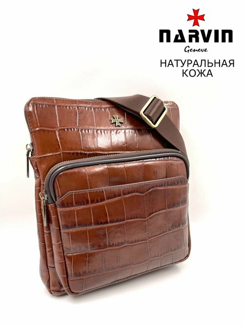 Сумка барсетка NARVIN 9471-N.Polo Black 9471, фактура под рептилию, коричневый