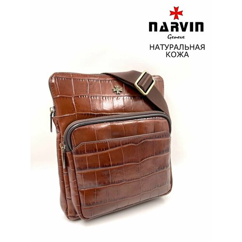 фото Сумка барсетка narvin 9471-n.polo black 9471, фактура под рептилию, коричневый