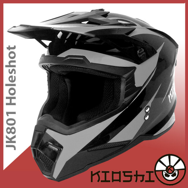 Шлем кроссовый KIOSHI JK801 Holeshot 2XL(63-64) черный серый глянец