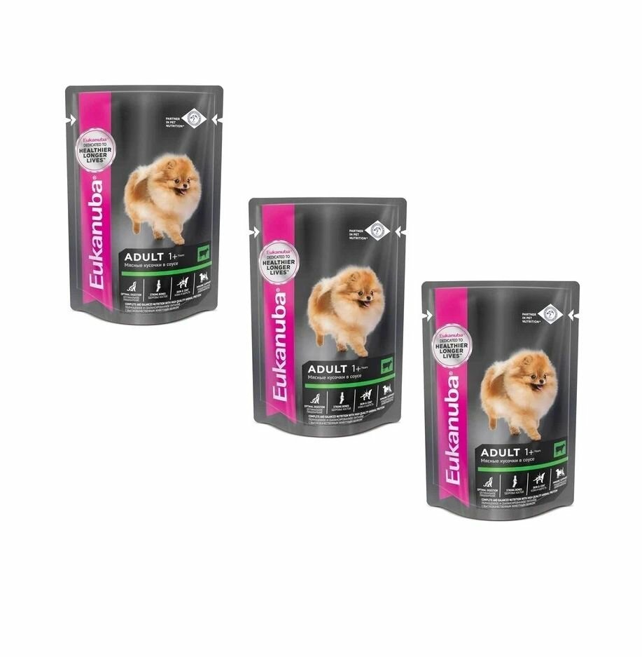 Eukanuba ADULT ALL BREED BEEF пауч влажный корм для взрослых собак всех пород, говядина в соусе, 100 гр, 3 уп