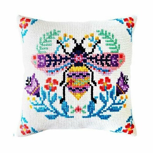 Набор для вышивания крестом подушка, Цветочная пчелка, 40х40 см, Collection D'Art (5465)