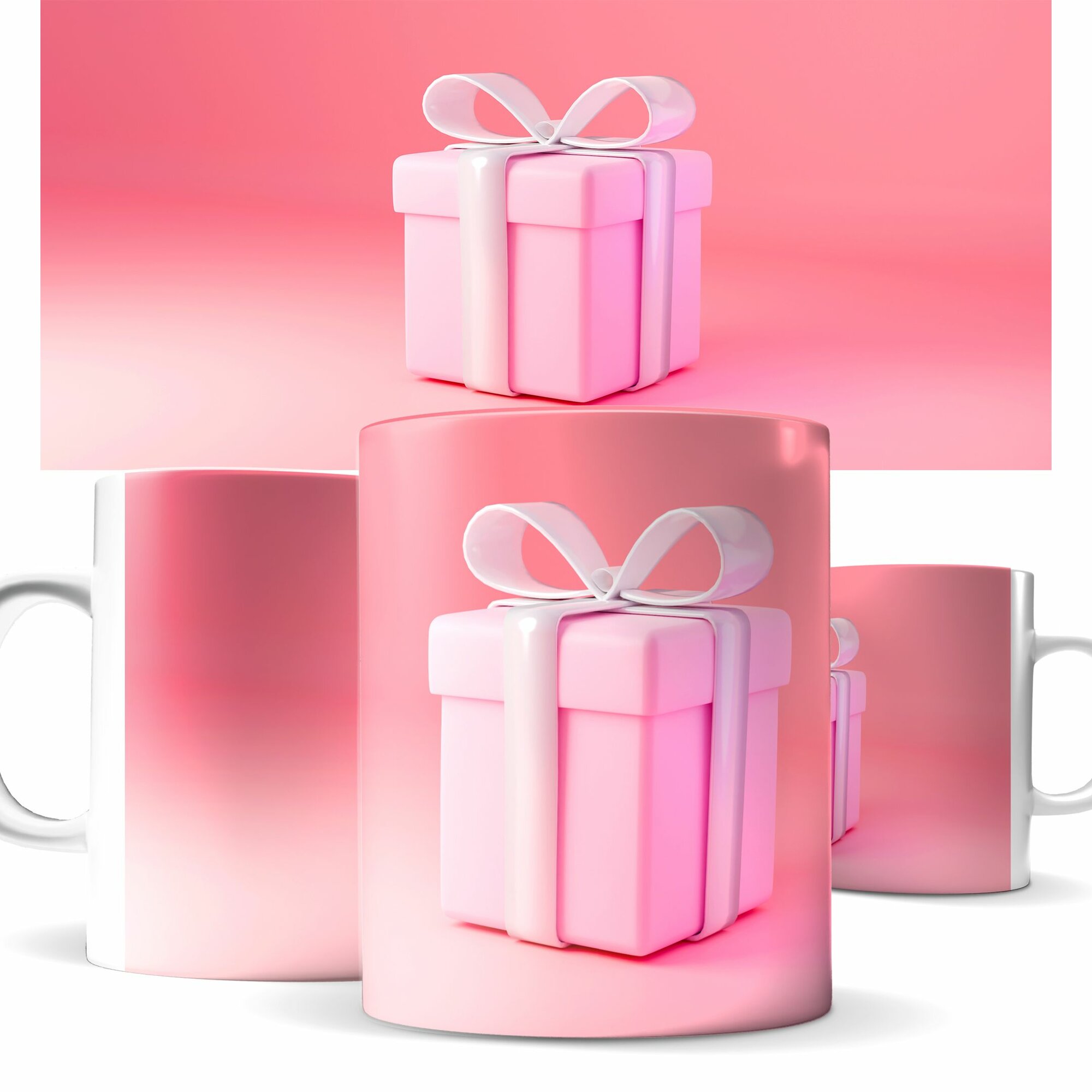Кружка - подарок. Принт - розовая подарочкая коробка.