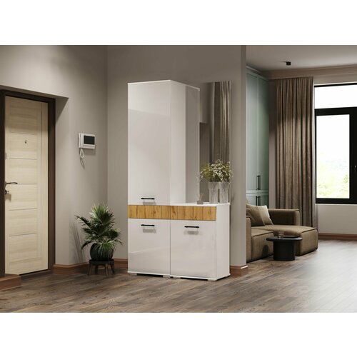 Прихожая комплект К-5 с зеркалом Принцесса Мелания Белый Дуб вотан 2200х1100х402 мм 25990₽