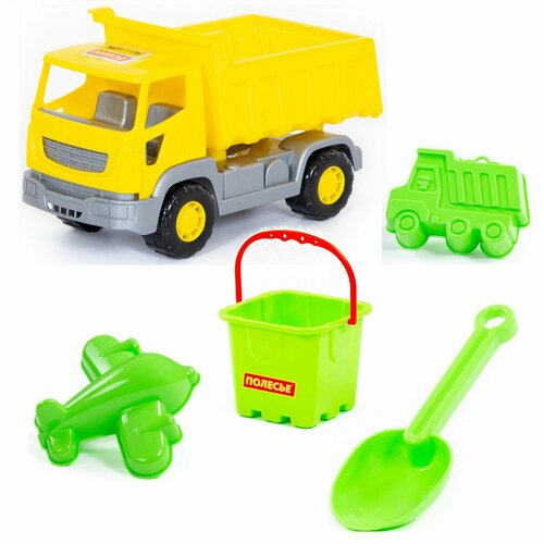 Набор для песочницы с самосвалом 26 см с закрытым бортом 2-мя формочками ведерком и совком Полесье 899₽