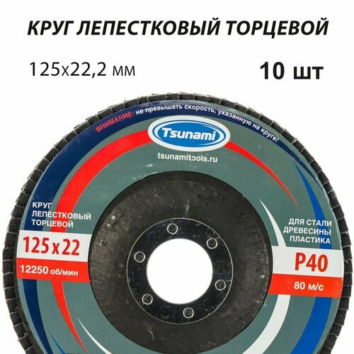 Круг лепестковый 125х22 TSUNAMI P40 / Диск шлифовальный - 10 шт.