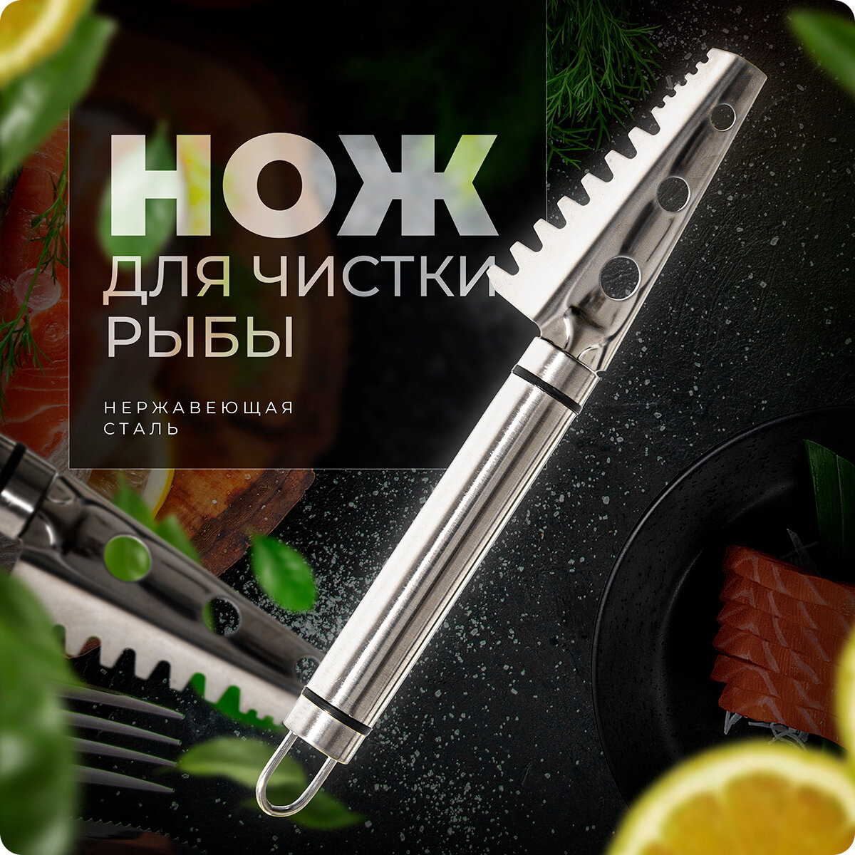 фото Нож для чистки рыбы рыбочистка Hans&Helma 21 см, удаления чешуи, стальной