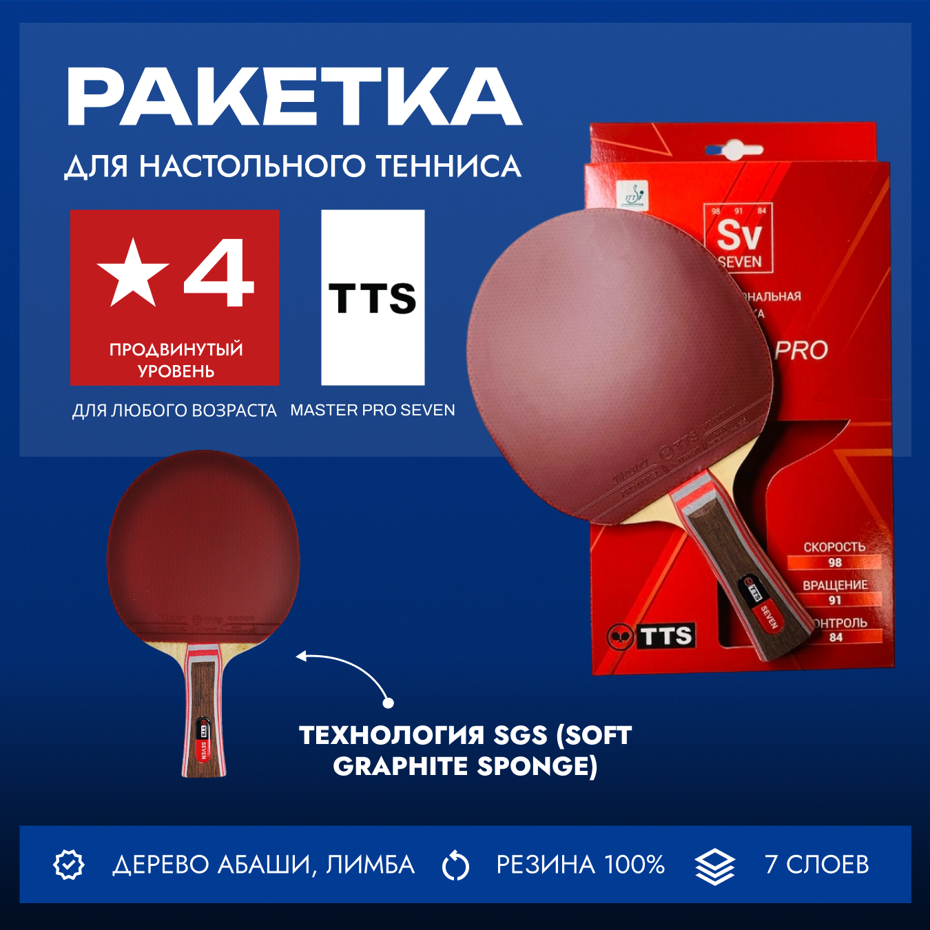 фото Ракетка для настольного тенниса TTS Master Pro Seven FL