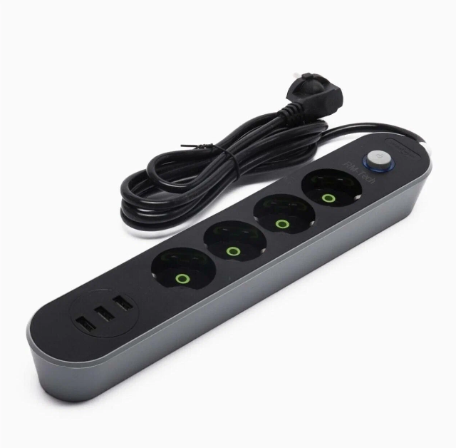 фото Надежный сетевой фильтр 4 розетки 3 USB портов с защитой, Удлинитель 2 м