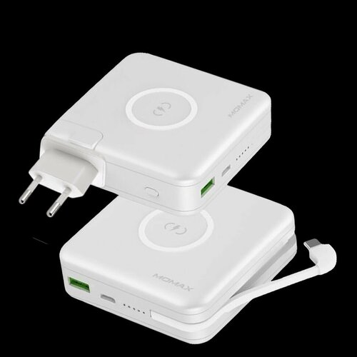 Портативное зарядное устройство Momax Q.POWER PLUG Wireless Portable PD & QC3.0 Fast Charger (Built-in Lightning Cable) -(IP93MF белый
