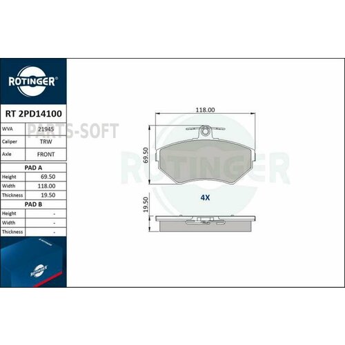 ROTINGER RT2PD14100 RT 2PD14100_Колодки тормозные дисковые без датчика износа
