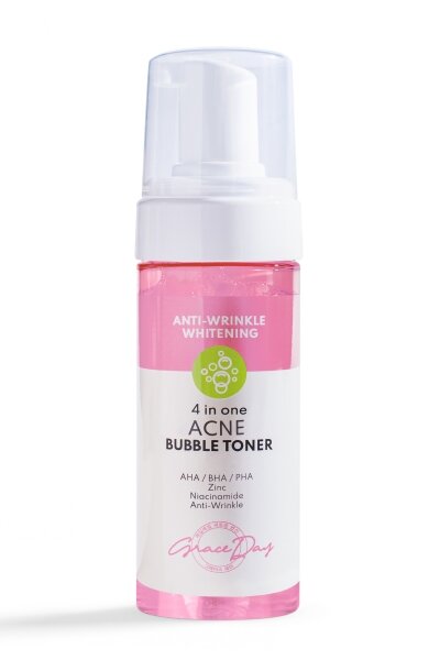 Grace Day 4 In One Acne Bubble Toner Пузырьковый тоник для лица для проблемной кожи, склонной к воспалениям с экстрактом центеллы азиатской, цинком и ниацинамидом 150мл./ Тонер для лица от прыщей / Южная Корея