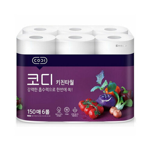 Ssangyong Компактные кухонные салфетки Codi Kitchen Towel двухслойные плотные тиснёные 150 листов х 6 рулонов 2900₽