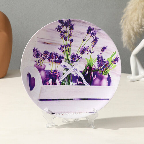 Тарелка декоративная Букетики лаванды с рисунком на холсте D 195 см 1156₽