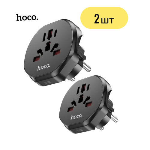 Сетевой переходник адаптер для евророзетки Hoco AC6 10А 250В черный