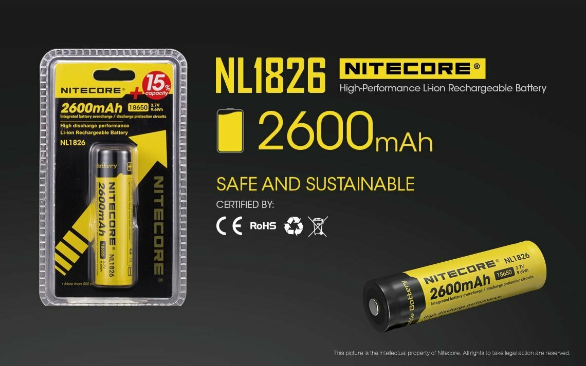 Аккумулятор NITECORE NL1826 18650 (NL1826)