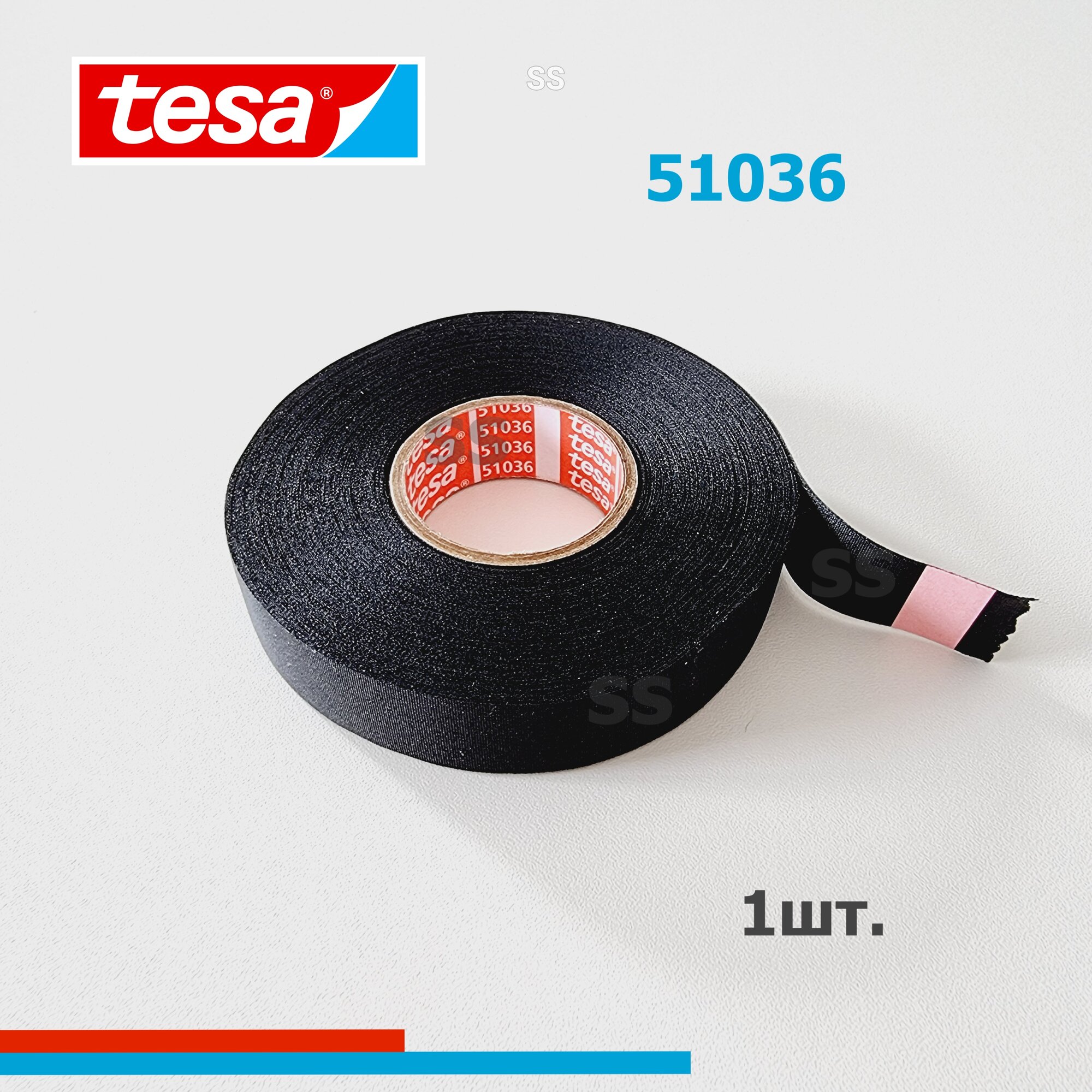 Tesa Изолента 51036, 1 шт. автомобильная профессиональная черная подкапотная матерчатая, ПЭТ-ткань лавсан для жгутования проводов, скрутка, обмотка для кабеля, 19 мм 25 м 260 мкм, 1 шт.