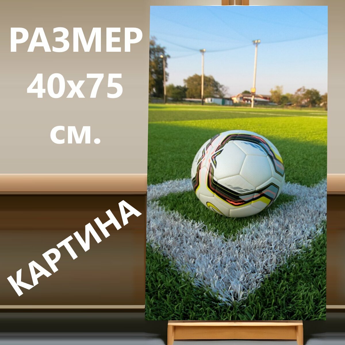 Картина на холсте "Футбол, футбольное поле, трава" на подрамнике 40х75 см. для интерьера