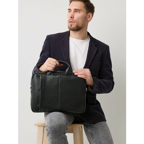 Сумка Franchesco Mariscotti Модная мужская сумка-портфель 134174, фактура матовая, зернистая, рельефная, черный