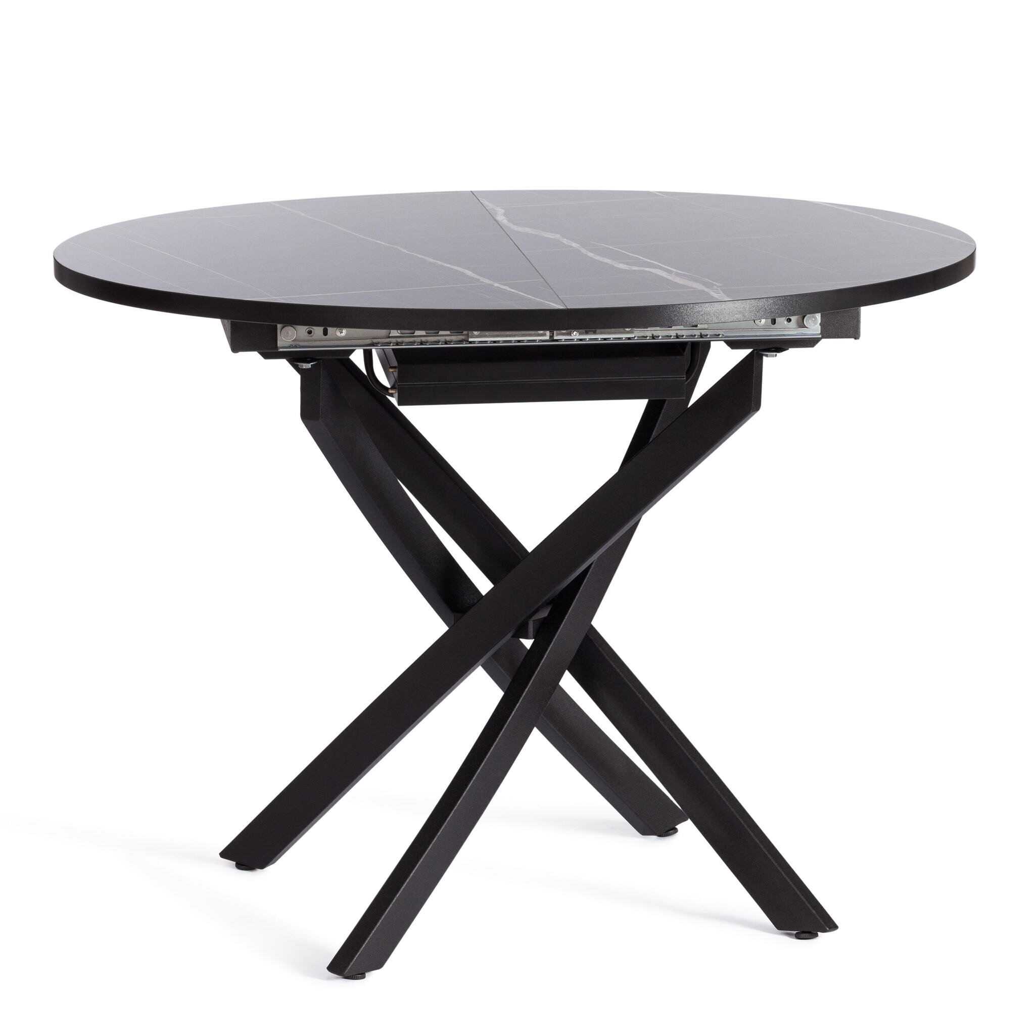 фото Стол MANZANA ЛДСП/HPL/металл, 100 х 100+30 х 75 см, Мрамор чёрный/чёрный