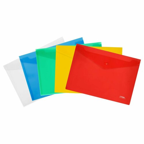 Папка-конверт на кнопке СТАММ А4, 180мкм, пластик, прозрачная, разный (20 шт)