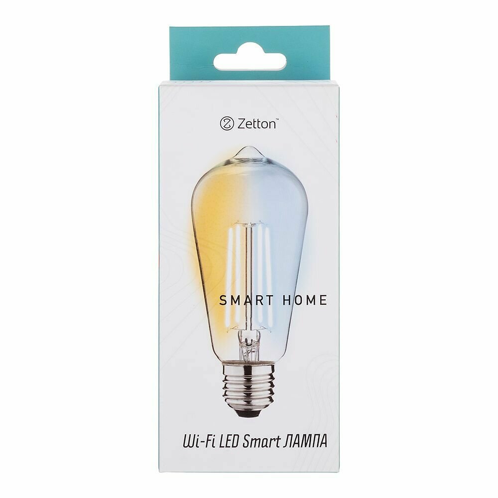 Умная лампа Zetton LED Smart Wi-Fi Bulb ST64 E27 6Вт 2200-6500К прозрачная ZTSHLBWCWE272RU (коробка)