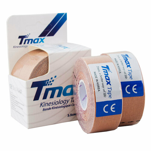 Тейп кинезиологический TMAX Extra Sticky 2.5 см x 5 м, уп. 2 шт, 423815, телесный