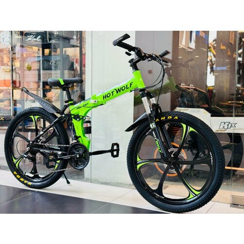 Горный велосипед складной HOT WOLF 597 24 дюймов подростковый мужской и женский для прогулки скоростной спортивный велик зеленый 2599000₽