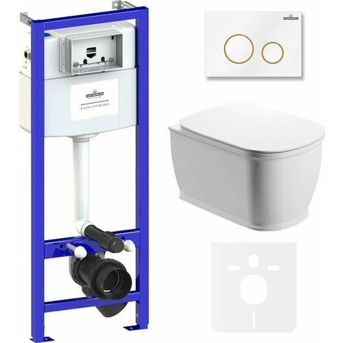 Комплект унитаз с инсталляцией Lavinia Boho Bell Pro 75110013 с сиденьем микролифт и клавишей смыва