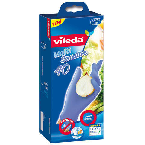 фото Перчатки одноразовые нитриловые, Vileda, Нитриловые, Одноразовые, размер S/M, 40 пар