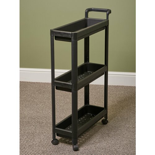 Стеллаж-этажерка универсалый на колесиках с ручкой, 3х уровневый, Черный